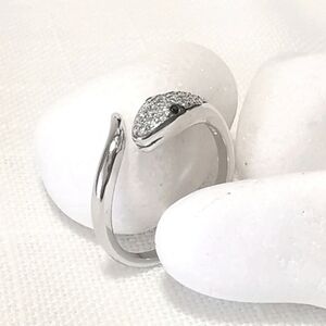 White sapphire black spinel gemstone sterling silver snake ring serpent